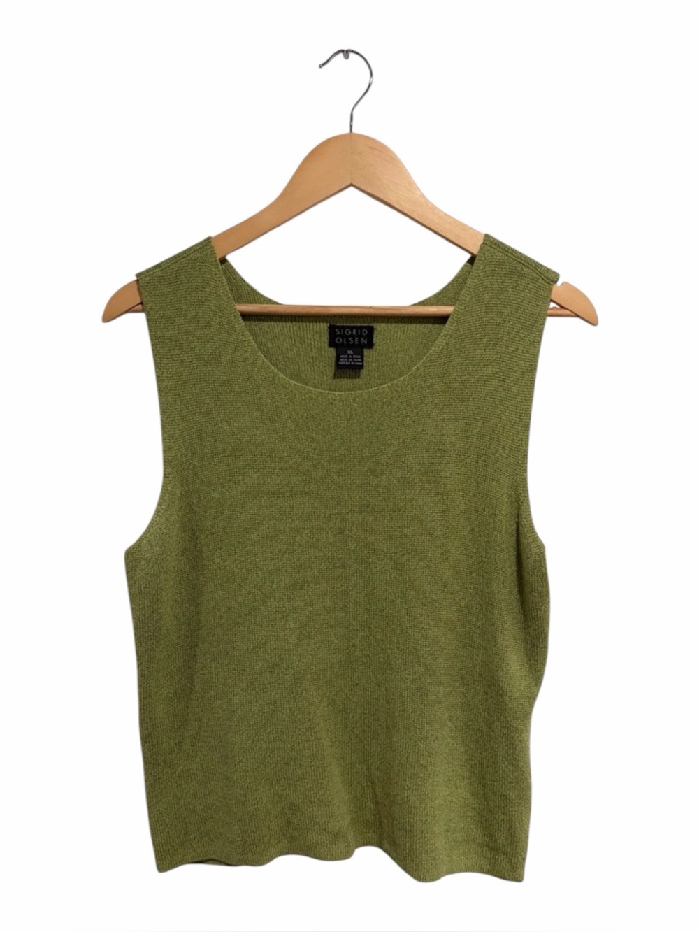 Sigrid Olsen Women’s Sleeveless Knit Scoop Neck Tank Olive Green